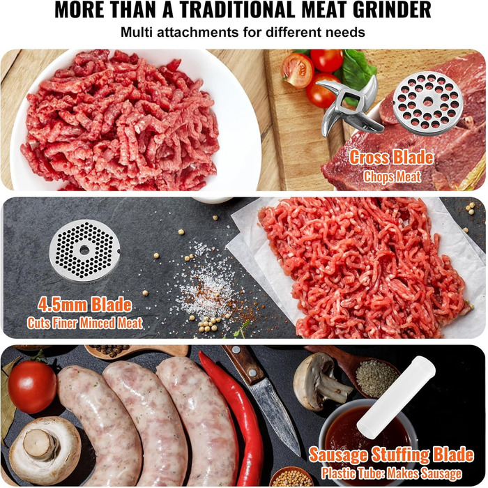 Електричний м'ясорубка VEVOR для кухні та ресторану, 300 Вт, з нержавіючої сталі, промислового класу