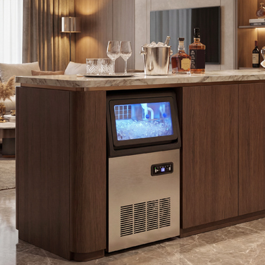 Професійна льодогенераторна машина, 45 кг/24 год, нержавіюча сталь, вбудована або окремостояча, сріблястий колір