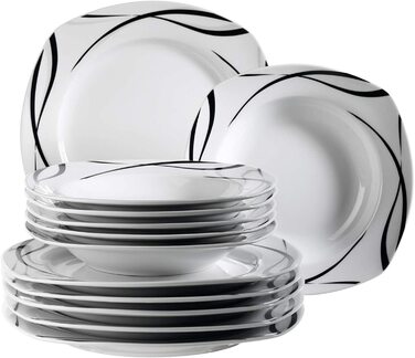 Серія Mser 920673 Осло, набір порцелянових тарілок з 12 предметів на 6 персон, сервіровка їдалень в класичному, непідвладному часу, елегантному, вишуканому стилі.