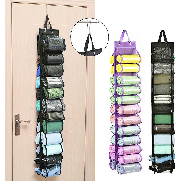 Сумки AARAINBOW для зберігання речей, які можна повісити на двері, з льону та бавовни, 9 сумок, органайзер для спальні та ванної кімнати (9 сумок) (прозорий, 24 кишені)