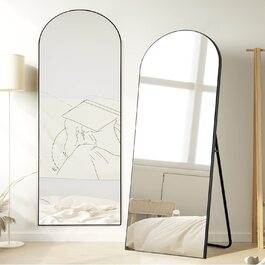 Нове дзеркало в повний зріст 163x54 см, підлогове дзеркало великого розміру з підставкою для стояння або притулення до стіни, підлогове дзеркало для спальні, ванної кімнати, вітальні, арочне (золото) (163 х 54 см, чорний арочний)