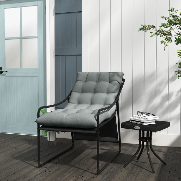 Outsunny Garden Chair Садове крісло з товстою подушкою сидіння, шезлонг з підлокітником вантажопідйомністю до 120 кг, для саду та балкона, сірий