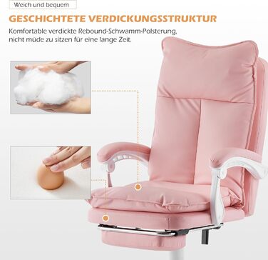 Офісне крісло TUKAILAI: ергономічне, з регулюванням висоти, підлокітники, підставка для ніг, рожеве