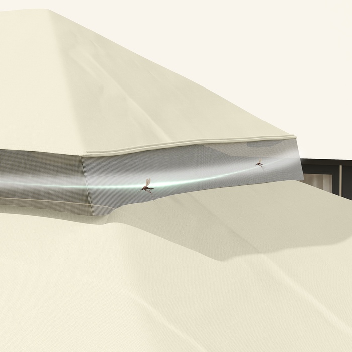 Тент для павільйону, 3 x 4 м, замінна тканина з отворами для стоку води, поліестер, захист від сонця, UPF30+, кремово-білий