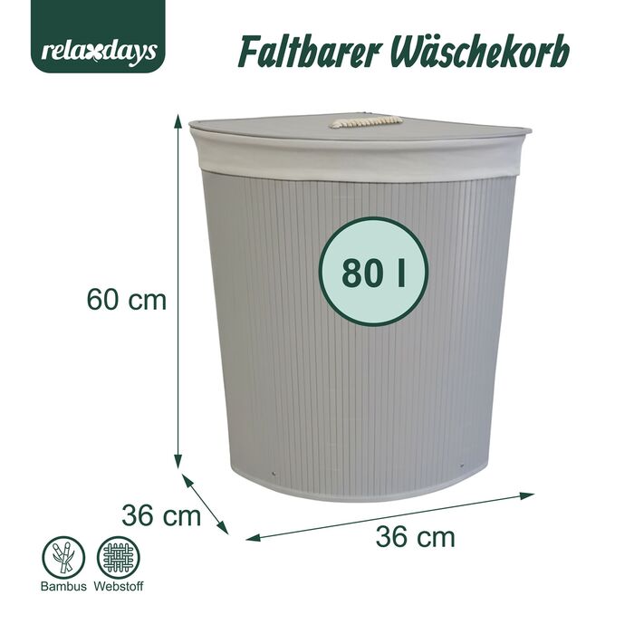 Кошик для білизни кутовий з бамбука Relaxdays з кришкою