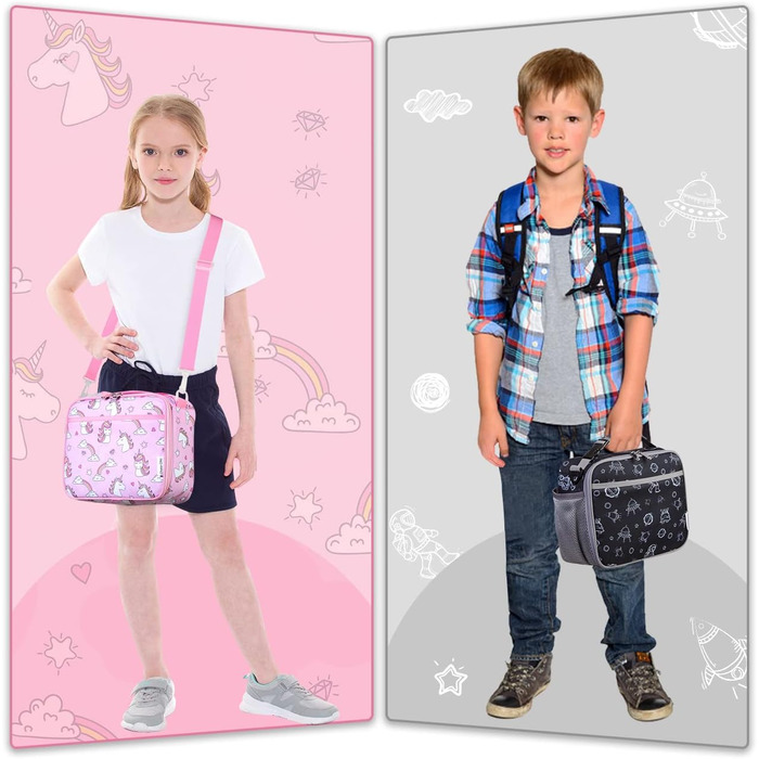 Дитяча сумка для ланчу Chase, ізольована сумка-холодильник, сумка для ланчу для хлопчиків і дівчаток з регульованою затискною ручкою, легка сумка для ланчу в школу, сумка для ланчу з зовнішнім тримачем для пляшок (космос )