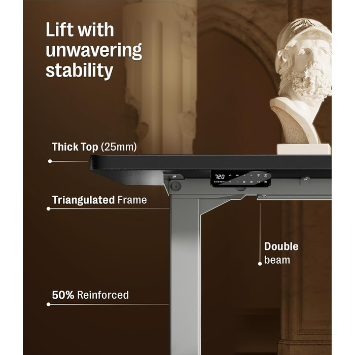 Регульований стіл MAIDeSITe S2 Pro (140x70 см, сірий каркас + чорний), електричний, з захистом від зіткнень, підйом до 160 кг