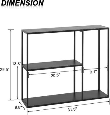 Консольний столик HDANI, тумбочка, 3 полиці, метал, вітальня/передпокій, 802575см, чорний