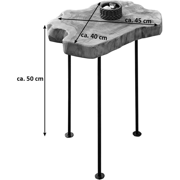Журнальний столик SAM Caqueta, журнальний столик з капового дерева, масив тика натуральний, журнальний столик з металевими ніжками чорний, 45 x 40 x 50 см Журнальний столик 45x40x50 см Тик
