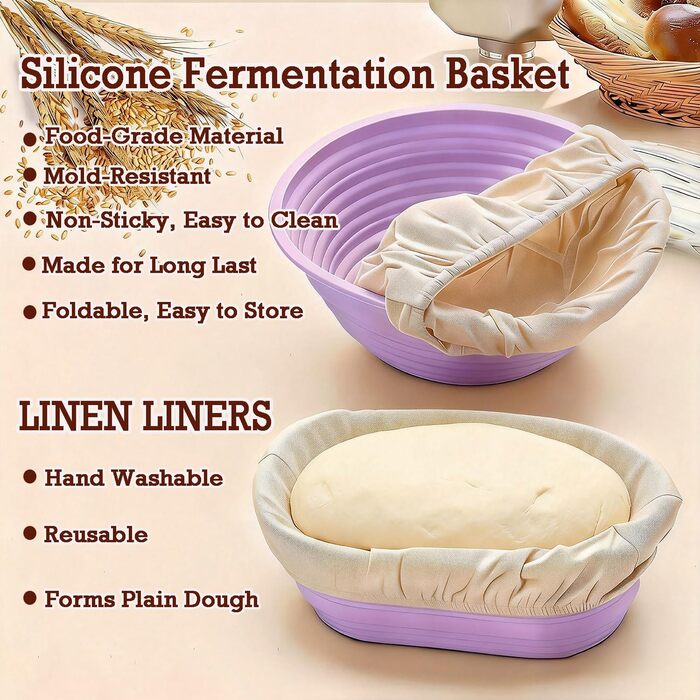 Набір для закваски Sauerteig: 650 мл скляний контейнер для бродіння, силіконові корзини для бродіння (круглі та овальні), 30-ти елементний набір для випікання хліба, легко миється та зберігається. Ідеальний подарунок для початківців та досвідчених пекарів