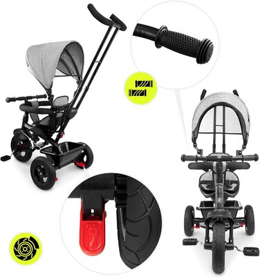 Триколісний велосипед HyperMotion з ручкою для батьків 3-в-1, сірий - для дітей від 1 до 4 років (до 20 кг)