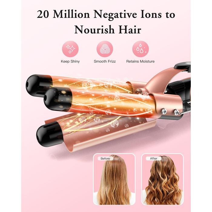 BESTOPE PRO Локкенстаб: Набір для завивки волосся 5-в-1 з 3 насадками, регулюванням температури, швидким нагрівом, рукавичкою та кліпсами, рожеве золото