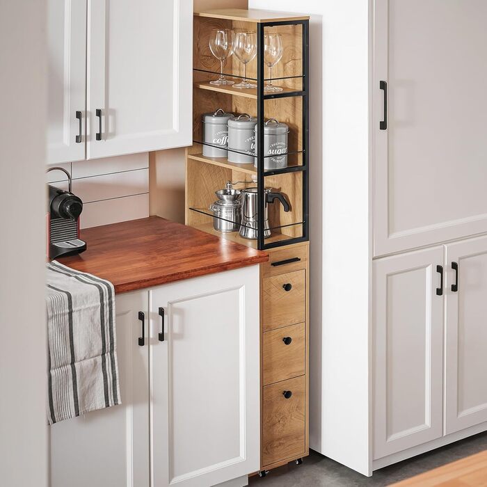 Буфет SoBuy FSB103-N з мікрохвильовкою та ламелею (107×40×85 см) – шафа для кухні та вітальні, дуб/чорний