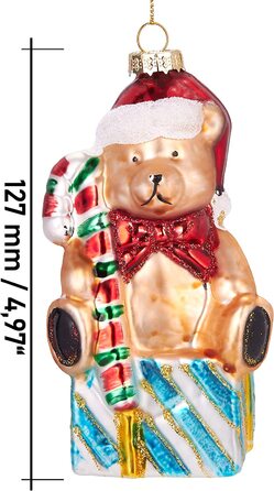 Скляна Різдвяна куля ручної роботи - видувні фігурки ручної роботи - 11 см (плюшевий ведмедик з льодяником і подарунком), підвісна ялинкова куля-фігурки, забавні Декоративні підвіски, ялинкова куля-11 см (плюшевий ведмедик з льодяником і подарунком)