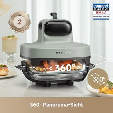 Фритюрниця Dreame Tasti AirFryer 5-в-1 з скляною чашею, 2.5L + 4.5L, 3D-конвекція, сенсорний дисплей, для дому та подорожей