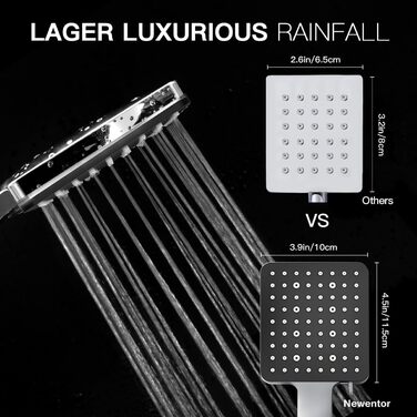 Насадка для душу Newentor Regendusche [TESTSIEGER], велика ручна лійка, водозберігаюча, високого тиску, XXL з 6 режимами струменя (без шлангу), матова чорна (Duschkopf, без шлангу)