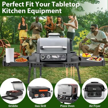 Універсальний складаний гриль-возок GFTIME для Enders Urban, Weber Q100/Q200/Q300, Ninja Woodfire, Burnhard Wayne. Гриль-стійка з великою робочою поверхнею та регульованими ніжками