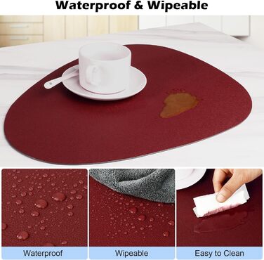 Набір з 6 підставників під тарілки, миючіся з підставками, двосторонні, з імітацією шкіри, водонепроникні, для обіднього столу, кухні, ресторану та дому (червоний)