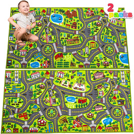 Килим для дитячої кімнати 80x150 см (всього 160x150 см) для дітей від 3 років і старше, дорожній дитячий килимок для ігор, червневий автомобільний килим, 2