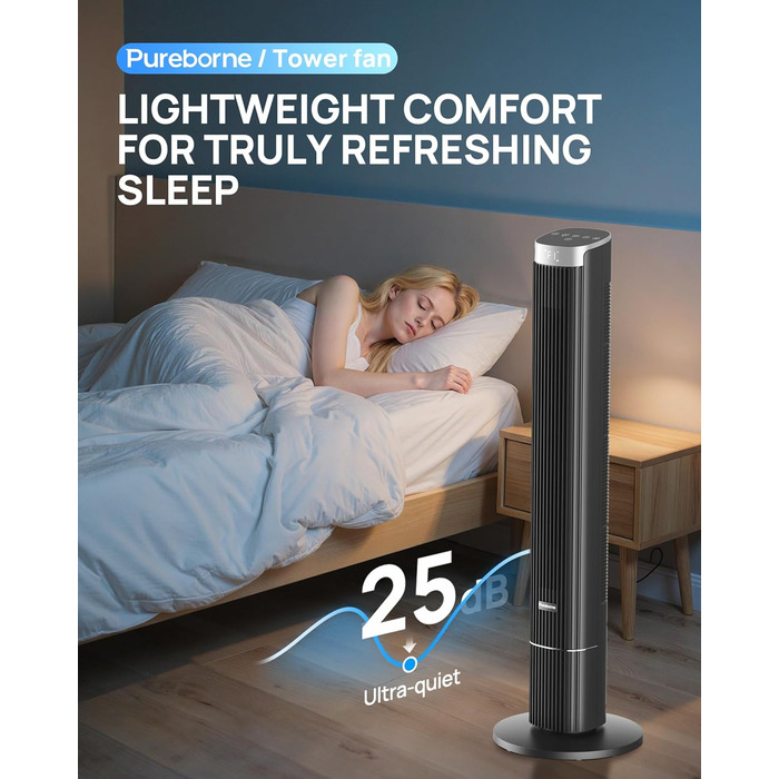 Турбовентилятор Leiser з осциляцією 90°, Wi-Fi, пульт, 4 швидкості, 4 режими, таймер 12 год, чорний, 102 см