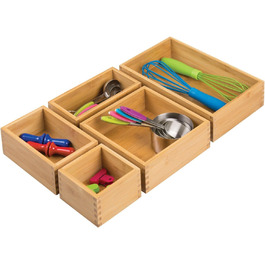 Набір бамбукових ящиків для кухні mDesign - органайзер для столових приборів і посуду, що штабелюється - натуральний колір
