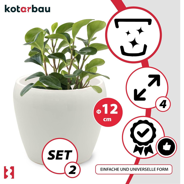 Набір горщиків для квітів KOTARBAU® (2 шт.) - 15 см, глазурована кераміка, білий