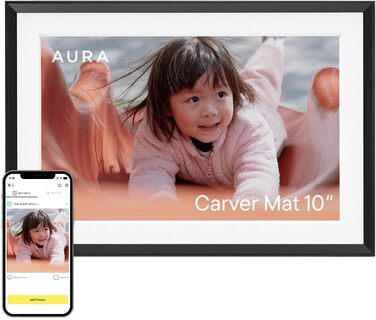 Цифровий фоторамка Aura Carver 10.1 дюйми HD Wi-Fi Cloud, Безлімітний хмарний простір, Віддалене завантаження фото - Gravel 10' - Чорний