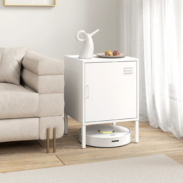 Приліжкова тумбочка зі сталі, універсальний столик, з регульованою полицею, для спальні, вітальні, білий