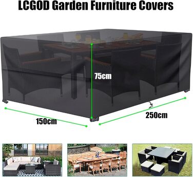 Водонепроникний чохол для садово-патіо меблів 600D Oxford, захист від пилу та УФ-променів, для саду та тераси (242x162x100cm, 250x150x75cm)