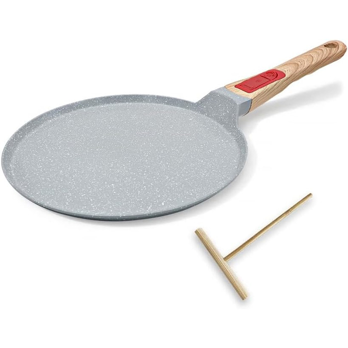 Сковорода для крепів з знімним ручками - антипригарне покриття кераміки - сковорода для млинців з розподільником тіста (блакитна, 20 см)