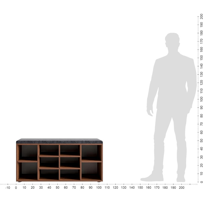 Лавка для взуття з сидінням - Полиця для взуття біла 80 x 50 x 30 см Тумба для взуття з лавкою Лавка для передпокою з місцем для зберігання Лавка для одягу Софія (104 x 50 x 30 см, Горіх Оббивка (сіра)