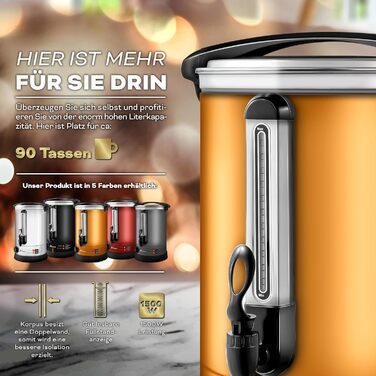 TRESKO® Кухоль для глінтвейну на 30 літрів / 2500W з нержавіючої сталі, автоматичний кухоль для глінтвейну, автомат для гарячих напоїв, гарячий водопостачальник (30 літрів, мідний)