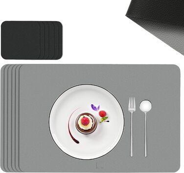 Набір підставок та серветок SÄNGER з екошкіри, 12 шт. (44,5*30 см), вологостійкі, протиковзні, для 6 осіб, антрацит/коричневий