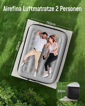 Надувне ліжко Airefina для 1 особи з вбудованим насосом, 99x190x46 см. Гостьове ліжко, компактне, з сумкою для перенесення, до 295 кг.