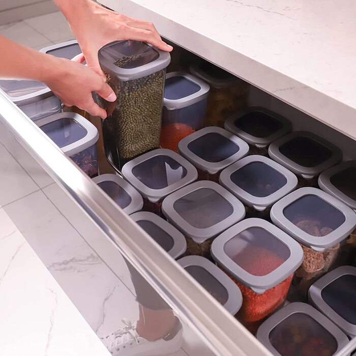 Набір банок для зберігання UANDU з 12 шт. , пластикові банки для зберігання з кришками, що не містять бісфенолу А, герметичні банки для зберігання, герметичний ящик для зберігання Кухня, Кухонний органайзер для зберігання банок, контейнер для зберігання к