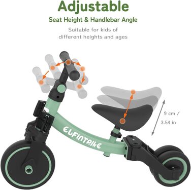 Бесрей 5-в-1 Дитячий Біговел, Триколісний Велосипед для Малюків 1-4 Років (Трав'янисто-зелений)