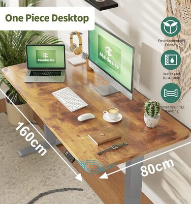 Регульований стіл MAIDeSITe 160 x 80 см з електроприводом та LED-підсвіткою (S1 Pro) сірий + вінтажний коричневий