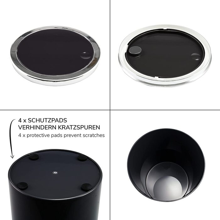 Косметичне відро Savona серії bremermann для ванної кімнати з відкидною кришкою, пластикове відро для ванни об'ємом 5,5 літра (чорне, кругле)