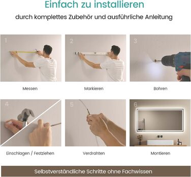 LED дзеркало для ванної кімнати EMKE 40x60 см з підсвічуванням, протитуманне, холодний/теплий білий світ, кнопка, алюмінієва рама, IP44, енергозберігаюче