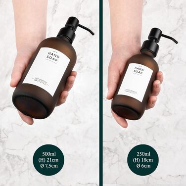 MONOKO Набір дозаторів для мила 4 шт. Чорний матовий, скло, 500 мл | Дозатори для шампуню, мила, кухні, з нержавіючою сталею | Pumpflasche + наклейки