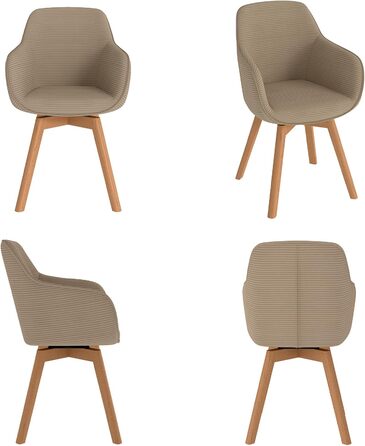 LEWE Комплект з 4 обертових стільців для їдальні з підлокітниками, 360° обертання, сучасна тканина Cord, стільці для кухні з дерев'яними ніжками та спинкою для вітальні, їдальні, спальні (Хакі, 4шт)