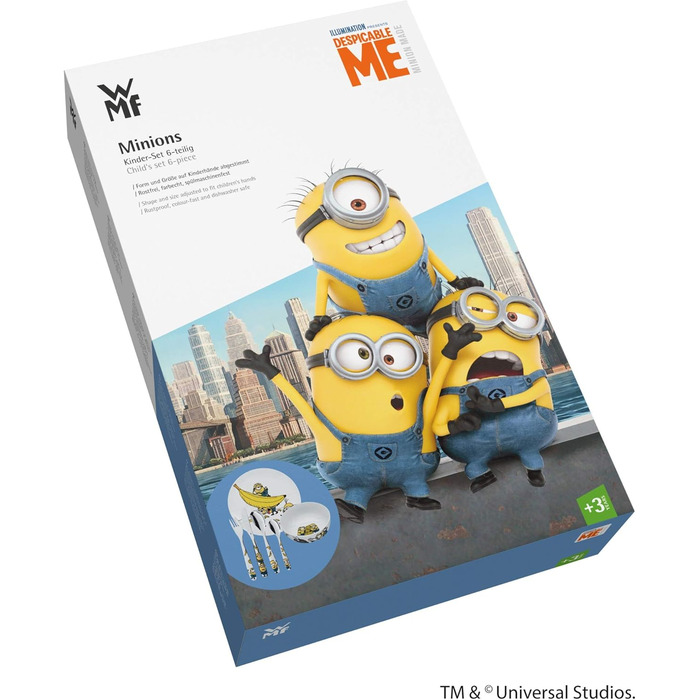Набір дитячого посуду Minions WMF Cromargan, 6 предметів, з нержавіючої сталі, від 3 років, без гравію, придатний для миття в посудомийній машині