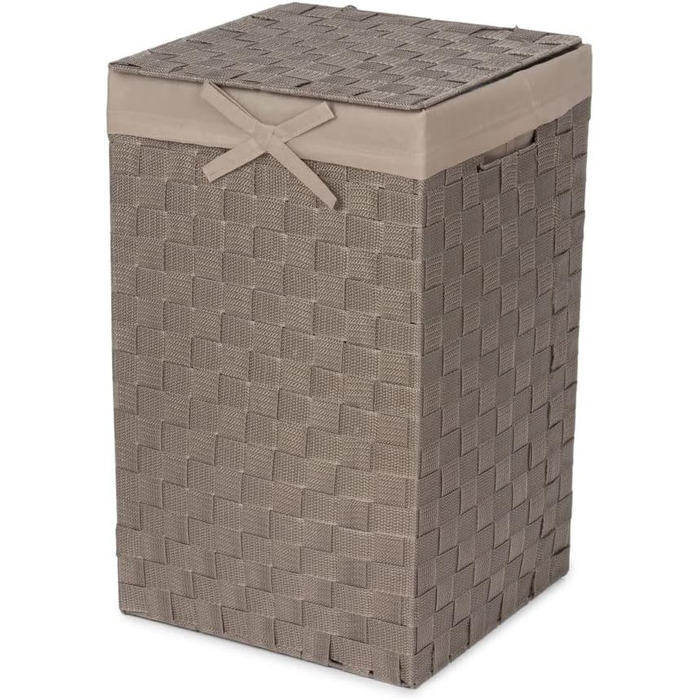 Кошик для білизни RAN6891 Stan з кришкою, ручками, плетіння, металевий каркас, знімний вкладиш з льону, 30 x 30 x 50 см, Бежевий, Коричневий