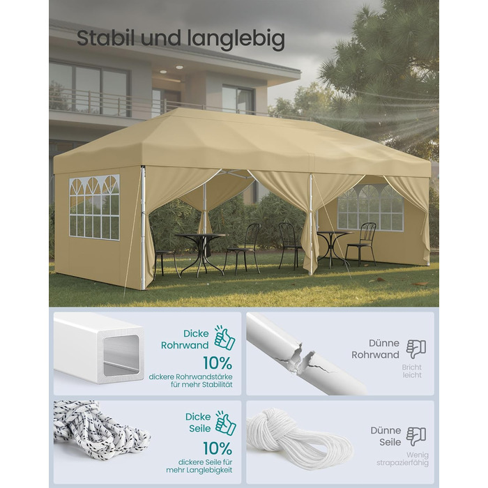 Павільйон SONGMICS 3x3 м, розкладний, для саду, відпочинку, вечірок, захист від сонця та дощу, портативний, бежевий