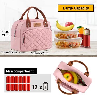 Домашня ізольована сумка для сніданку для жінок і чоловіків, сумка-холодильник для дорослих, контейнер для ланч-боксів (рожевий )