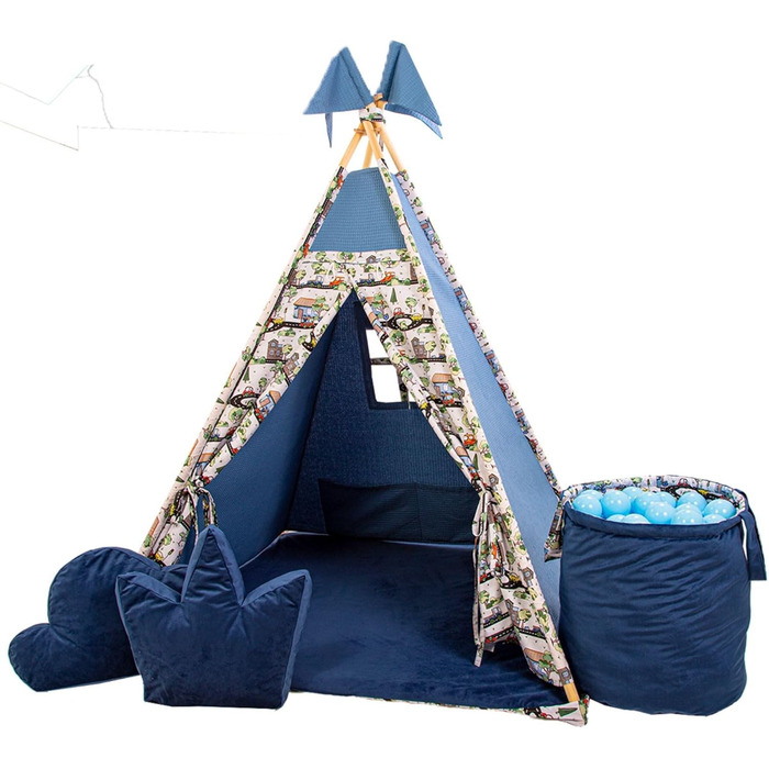 Дитячий намет-тіпі з килимком, подушкою та м'ячами - ігровий намет для дитячої кімнати - намет-тіпі для дівчаток - намет-тіпі для дітей - дитячий ігровий будиночок - ігрові пристрої для дому (автомобілі)
