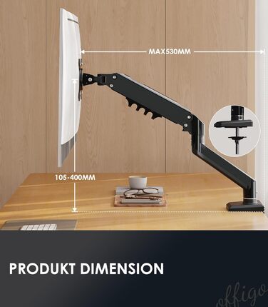 Кріплення для монітора OffiGo: підходить для моніторів 15-32 дюймів, вантажопідйомність до 9 кг, VESA 75/100 мм, чорний