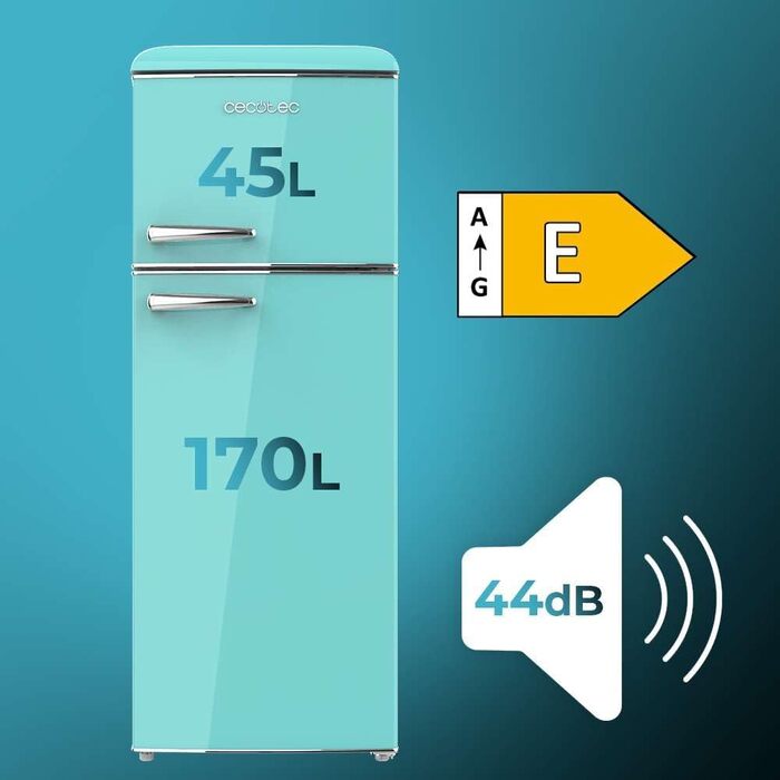 Холодильник Cecotec Bolero CoolMarket 2D Origin 86L: 89,3 см, 48,7 см, 86 л, Клас E, з відділенням для льоду, внутрішнім освітленням, хромованим ручками