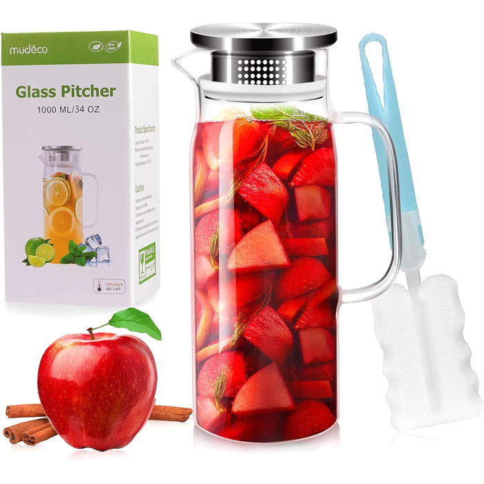 Скляна карафа Yirilan 1.5л з кришкою, 1000 мл - прозора скляна канавка для води