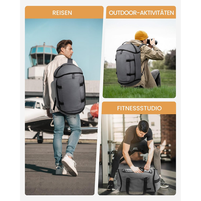 Спортивна сумка LOVEVOOK для чоловіків з відділенням для взуття, 65L, сіро-чорна